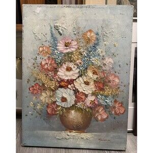 Vintage Floral Painting On Canvas By HELENA